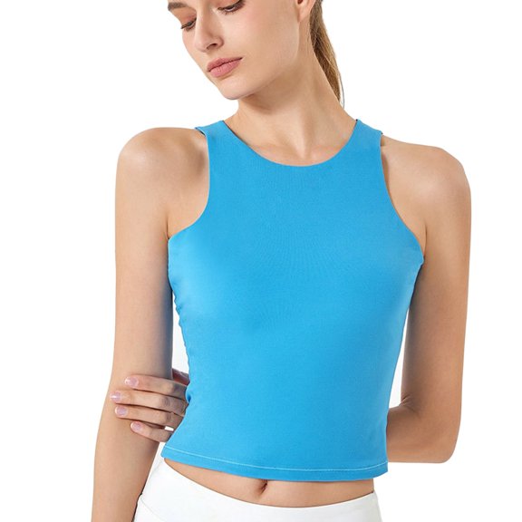 Women's Crop Workout Tops Athletic Sleeveless Slim Fit Yoga Tees Running Gym Shirts for Women