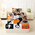 thumbnail image 4 of Castle Fairy Basketball Print Checkered Twin Sheets 3pcs, Vintage Watercolor Splash Bedding, Orange Black White,1 Fitted Sheet, 1 Flat Sheet and 1 Pillowcase, 4 of 6