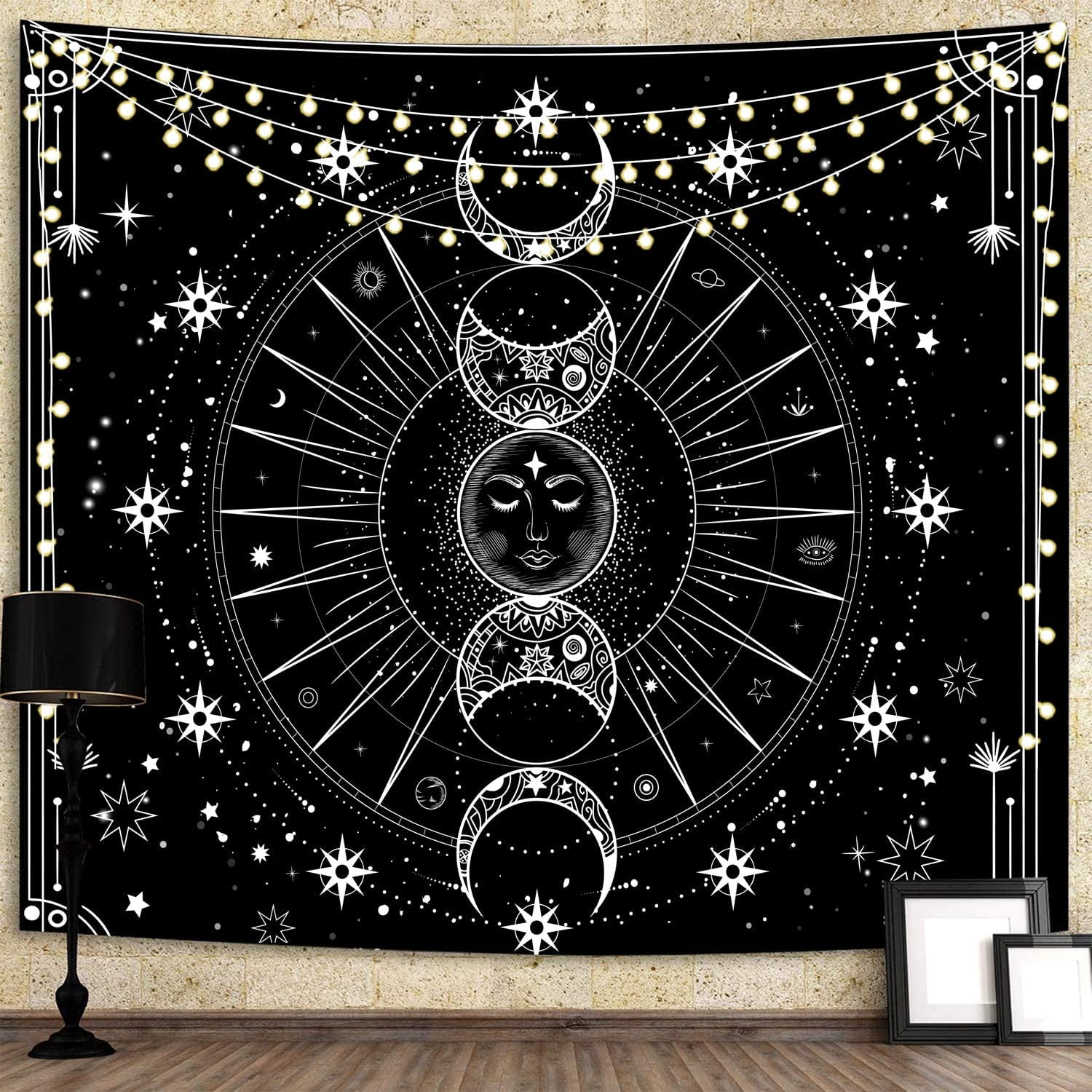 Sun and Moon Tapestry Black White Wall Hanging Art Tapestry Bohemian Home Decor 
