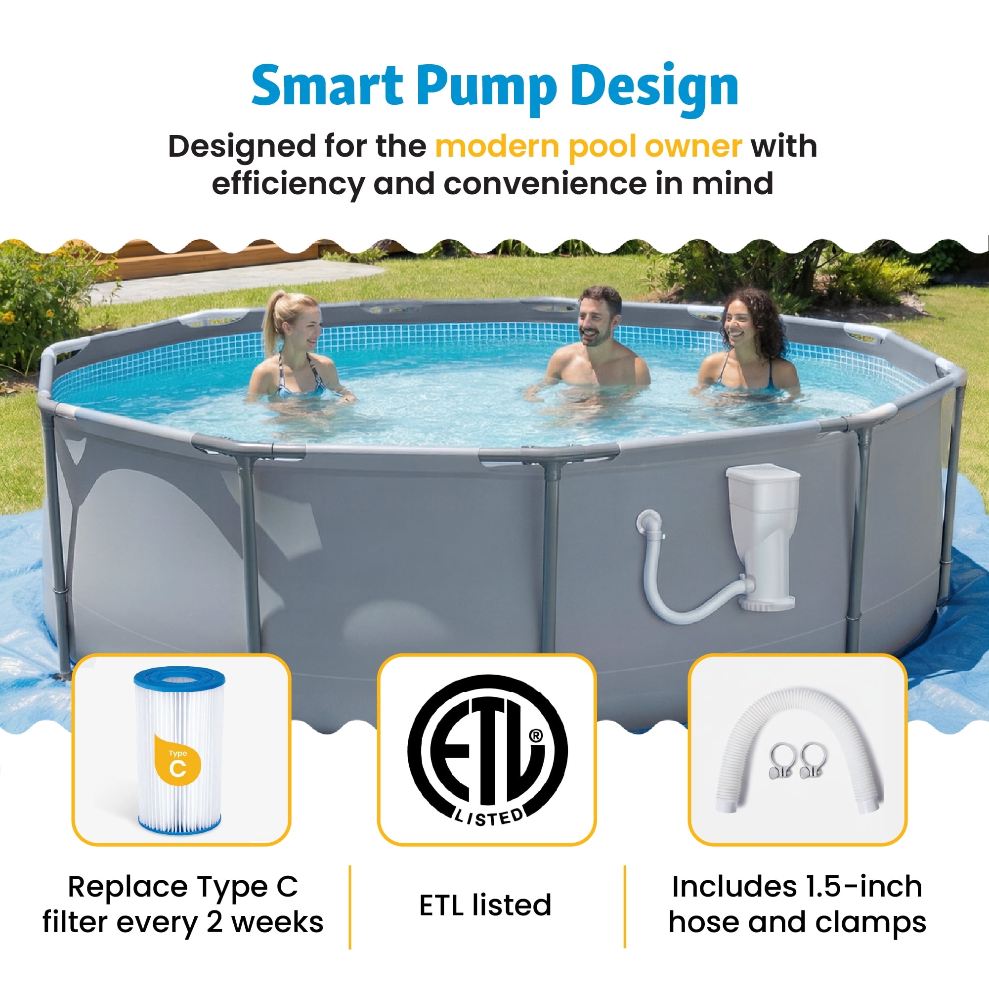 Funsicle SFX1000 SkimmerPlus Above Ground Pool Filter Pump & Cartridge, 1000 GPH, White