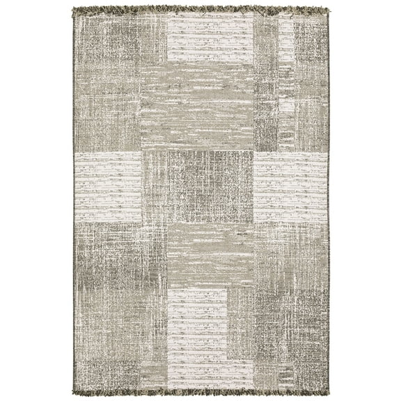 Woven Trends Velvet - 081V4 - Classic Casual Style Distressed Geometric Pattern, Stain and Fade Resistant, Living Room, Bedroom, Office, Polypropylene Flat Woven Area Rug in Beige - 6' x 9'