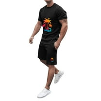 Baqcunre Track Suits For Men Set Men Summer Outfit Beach Short Sleeve Printed Shirt Short Suit Shirt Pants Suit With Pockets Hawaiian Shirt For Men Tops For Men Black S