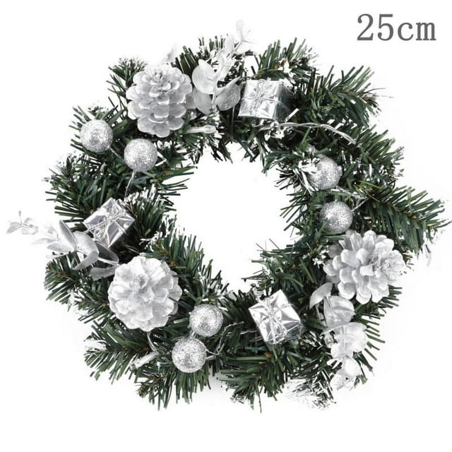 Christmas Wreath With Battery Powered LED Light String Front Door Hanging Garland Holiday Home Decorations