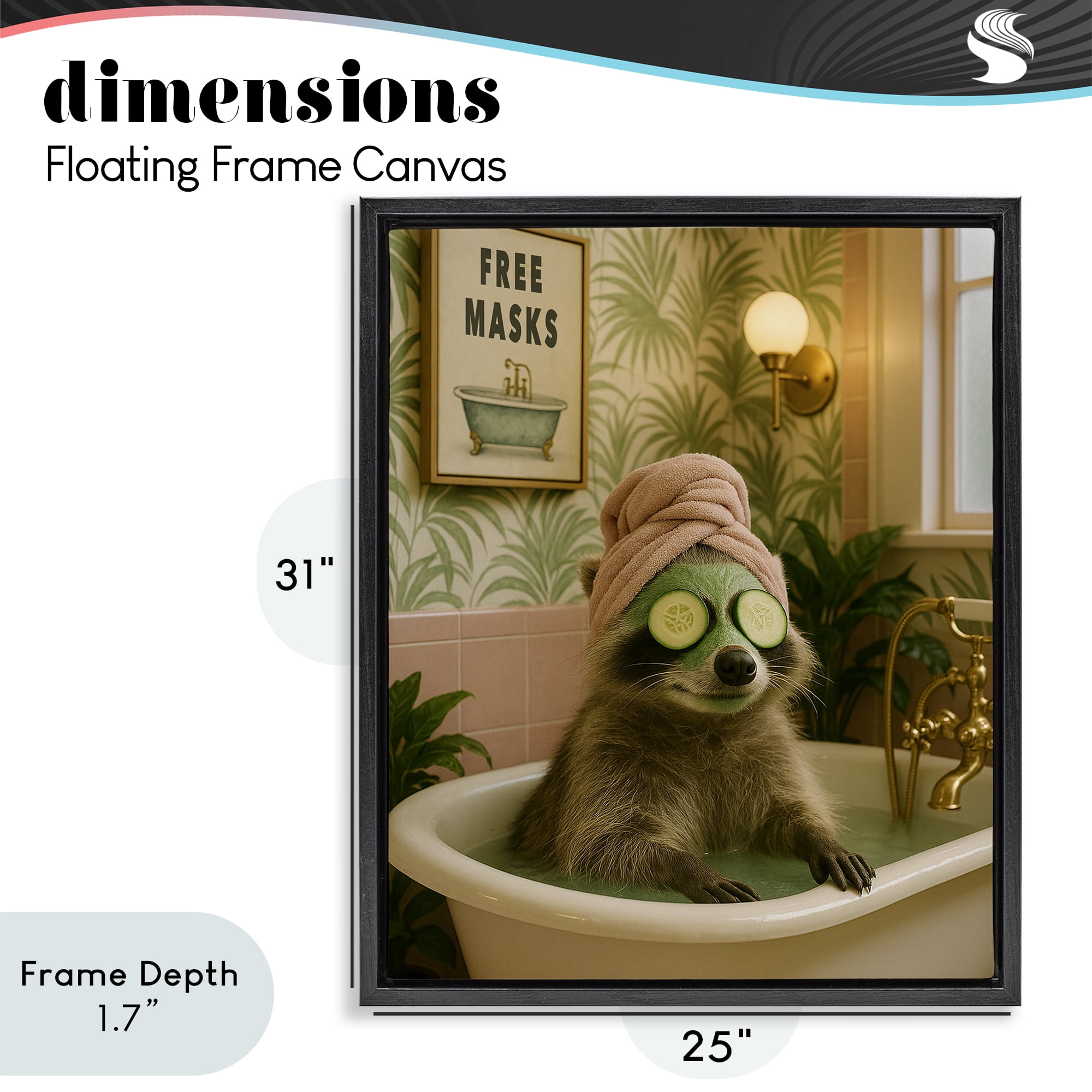 Stupell Industries Raccoon Spa Day Bath Black Framed Floater Canvas Wall Art, design by Grotto Studios