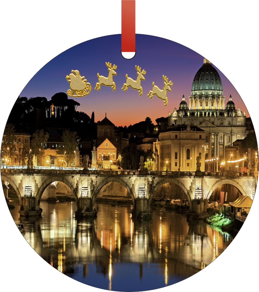 Santa Klaus And Sleigh Riding Over Vatican City Double Sided Round