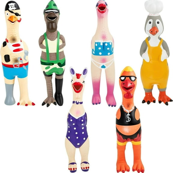 Oshsehun 6 Pcs Dog Latex Squeaky Toys Chicken Interactive Pet Squawkers  Rubber Chew Molar Toys for Small Medium Large Dogs