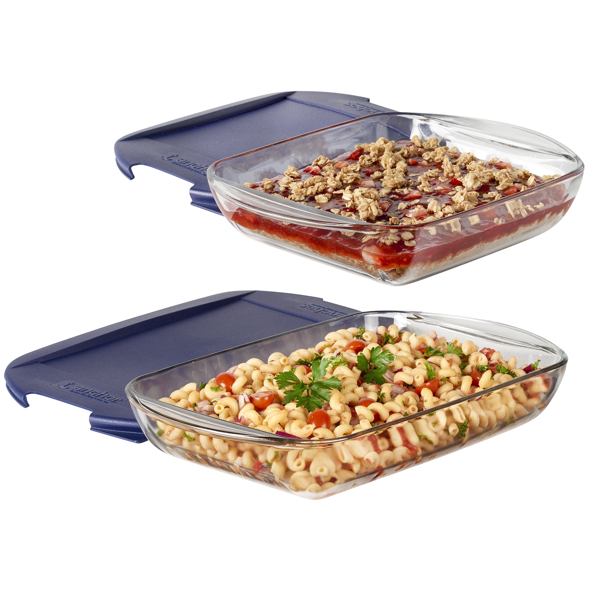 Anchor Hocking 4-Piece Rectangle Glass Bakeware Set with 2Qt and 3Qt Dishes and Lids