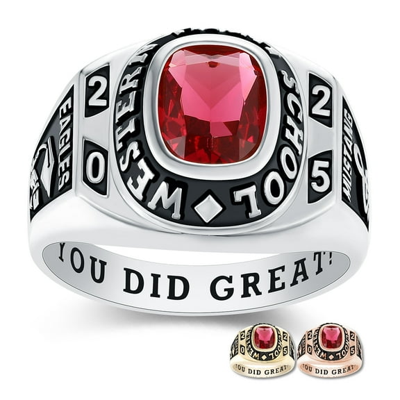Mementos PJM Personalized Sterling Silver Class Ring for Men High School and College-Platinum-Honor