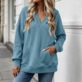 thumbnail image 2 of HAiming Sweatshirts for Women Long Sleeve V Neck Solid Color Casual Blouses with Pockets Fall Winter Workout Tops, 2 of 9
