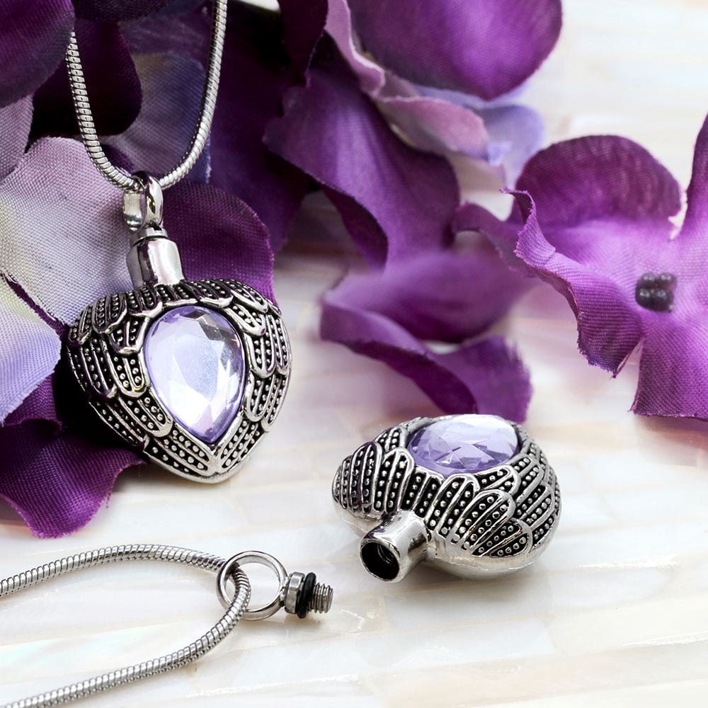 Anavia Cremation Necklace Urn Pendant Memorial Jewelry Angel Birthstone Heart Ashes Container with Free Funnel Kit and Velvet Jewelry Box [June]