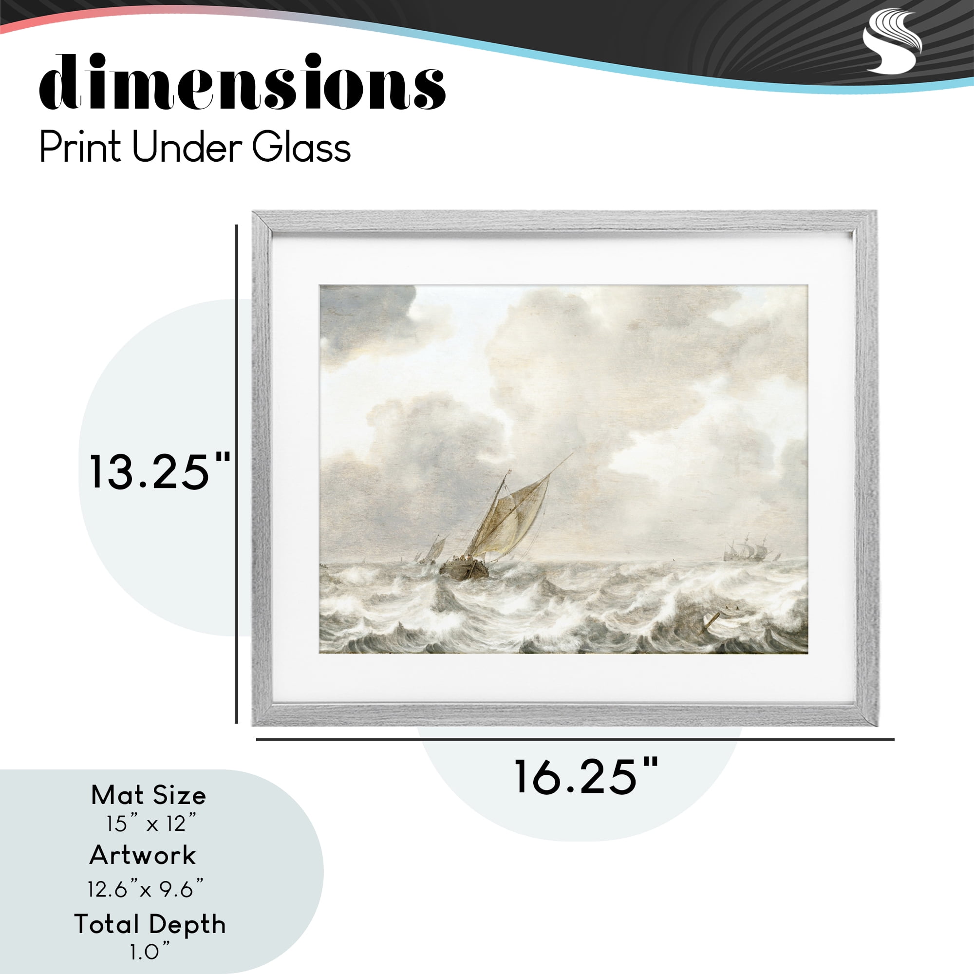Stupell Industries Vintage Stormy Seas Gray Framed Print Under Glass, design by Leah Straatsma
