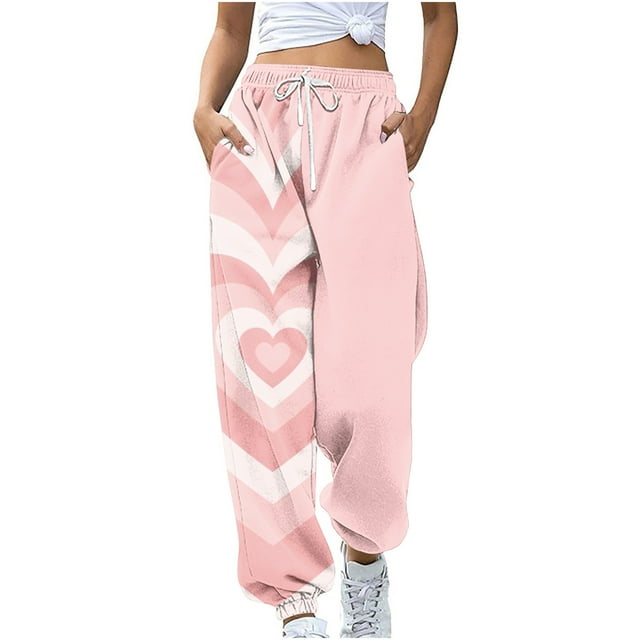 Besolor Pantalons de Survêtement pour Femmes Taille Haute Imprimé Cœur Bas Resserré Décontracté Ample Confortable avec Poches
