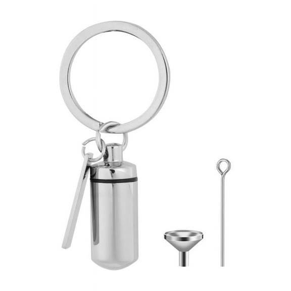 AOOOWER Silver Tone Cylinder Cremation Urn Keychain Keepsake Memorial Ashes Jewelry Metal Charm Pendant Keepsake Ash Locket Gift