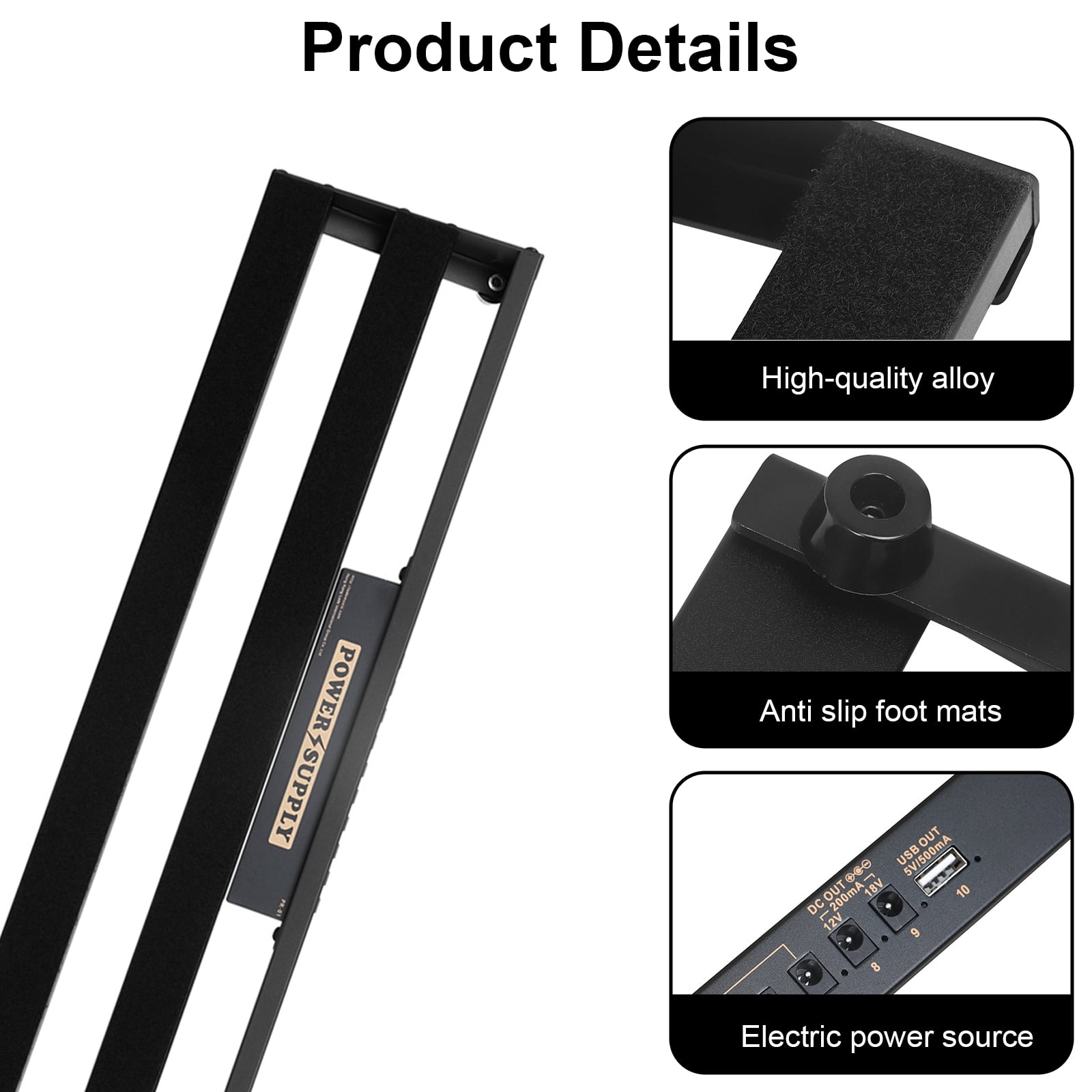 Aluminium Alloy Black Guitar Effect Pedalboard with Bag, Pedal Cable Guitar Pedal Board Set with Built-in Power Supply