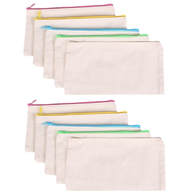 Bolsa para manualidades DIY en blanco, estuche de lona para lápices, bolsa de cosméticos de lona para maquillaje, bolsa de aseo de viaje multiusos, bolsas con cierre, 10 Uds.
