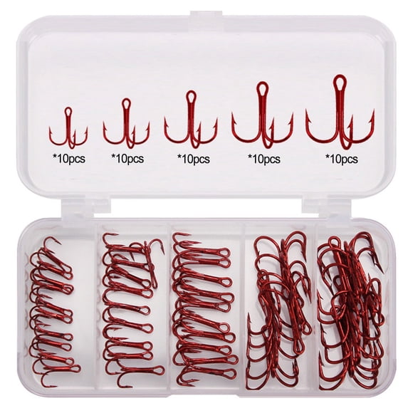 50Pcs Carbon Steel Fishing Hooks Treble Fishing Hook Set Barbed for Sea Fishing