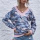 thumbnail image 5 of Camiseta de mujer Camuflaje Empalme Cuello en V Fuera del hombro Manga larga Casual Camisetas suelta Abanopi Azul/Pequeña, 5 of 7