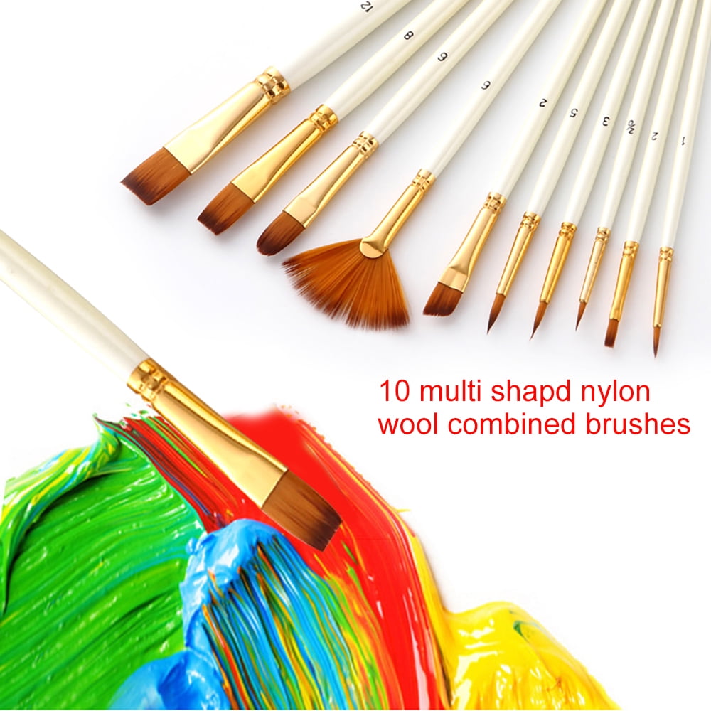 10pcs Paint Brushes Set Kit Multiple Mediums Brushes with Nylon Hair