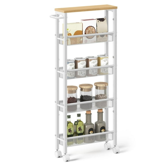 Carrito de almacenamiento rodante VASAGLE de 5 niveles, roble, beige y blanco, 13 x 45 x 100 cm