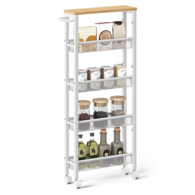 Carrito de almacenamiento rodante VASAGLE de 5 niveles, roble, beige y blanco, 13 x 45 x 100 cm