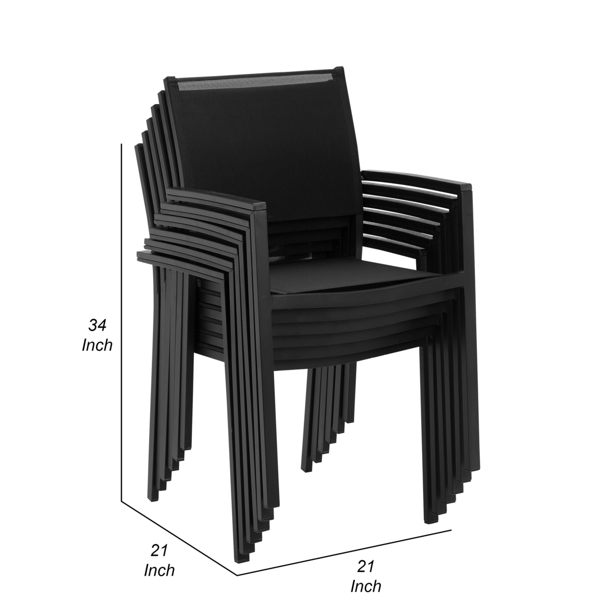 Fifi 21 Inch Set of 6 Dining Chairs, Black Aluminum Frame, Easily Stackable- Saltoro Sherpi - image 5 of 5