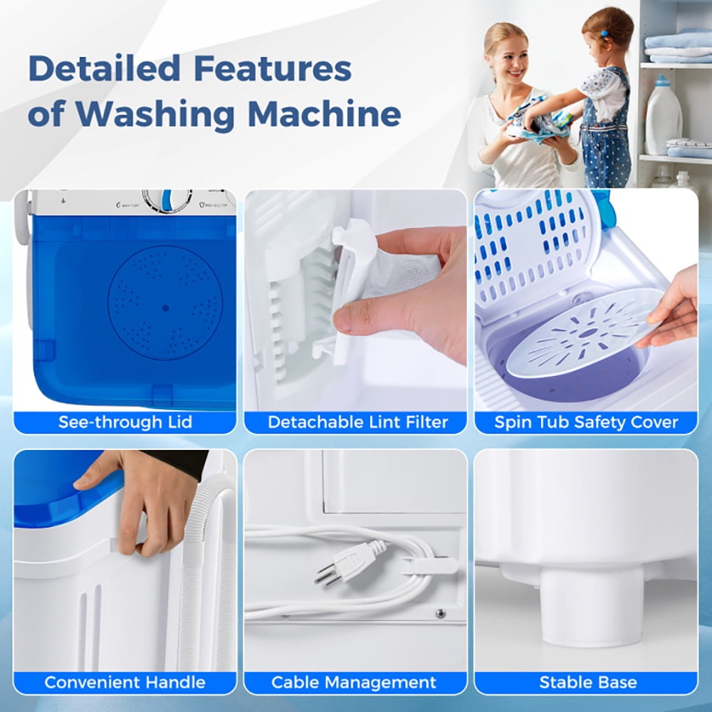 GVN Space Saving Full-Automatic Washer,Washing Machine,17.6 lbs Portable Washing Machine with Drain Pump-Blue