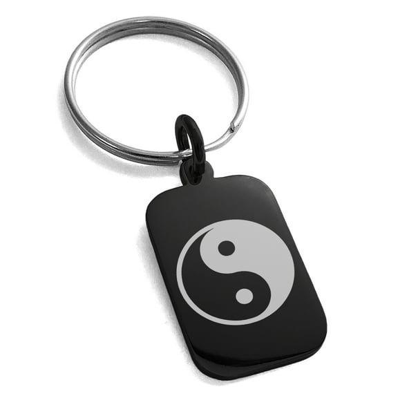 Stainless Steel Yin Yang Engraved Small Rectangle Dog Tag Charm Keychain Keyring