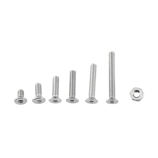 Surtido de 250 tornillos M2 con cabeza hexagonal y tuercas hexagonales de acero inoxidable A2 (cabeza plana).