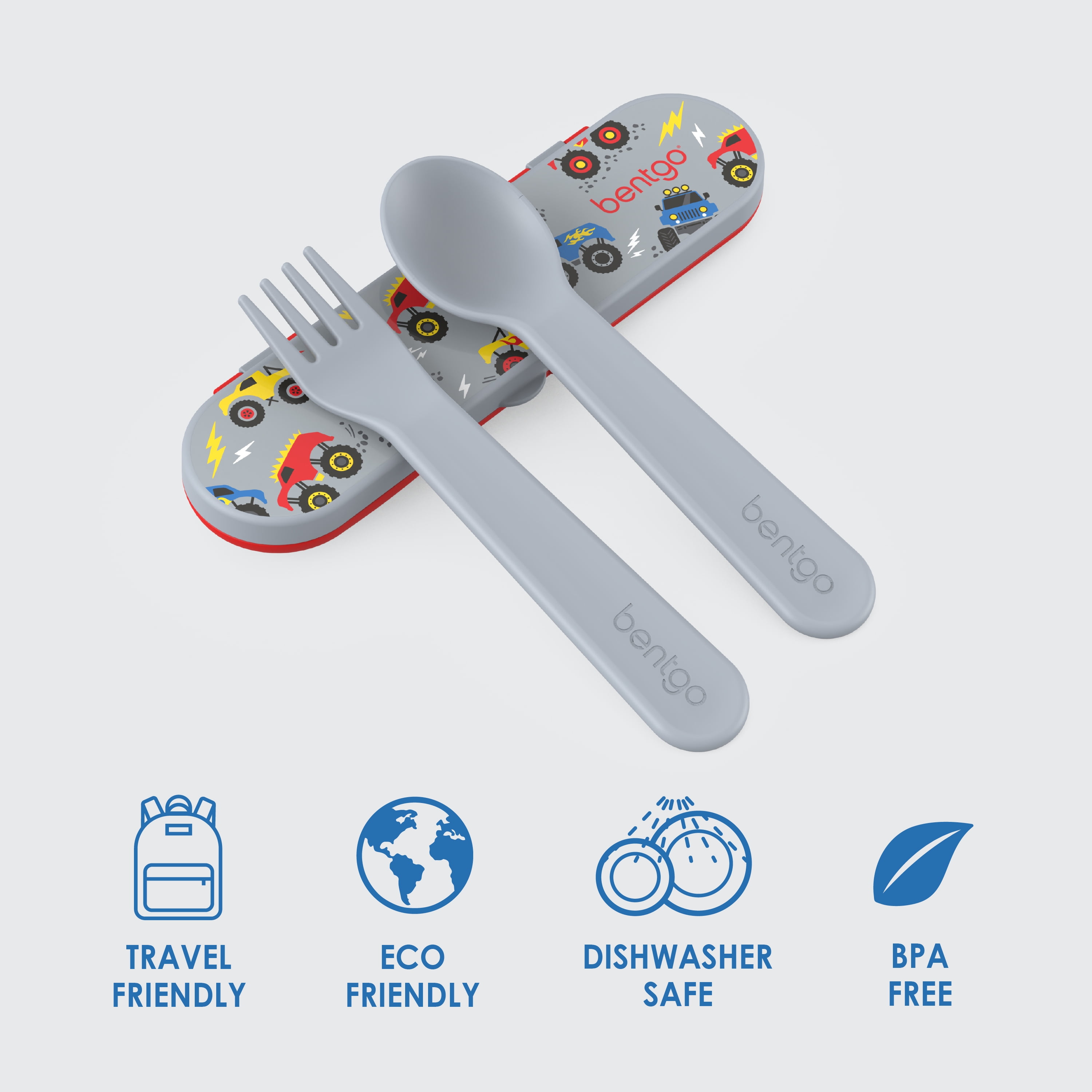 Bentgo Kids Utensil Set - Reusable Plastic Fork, Spoon, & Storage Case Made  From BPA-Free Materials, Dishwasher Safe - Ideal for School Lunch, Travel