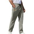 thumbnail image 1 of Pantalones largos para hombre, informales, lisos, con bolsillos, cintura elástica, rectos, para exteriores, para fitness, cargo, 1 of 5