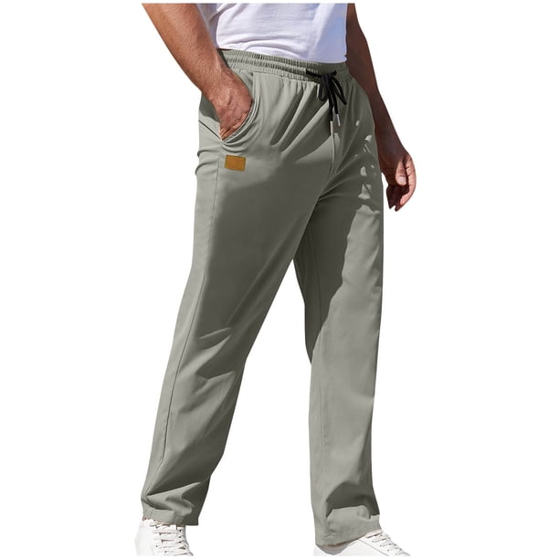 Pantalones largos para hombre, informales, lisos, con bolsillos, cintura elástica, rectos, para exteriores, para fitness, cargo