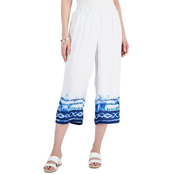 JM Collection Petite Dyed-Hem Wide-Leg Capri Pants Bright White PXL