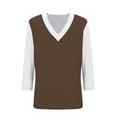 thumbnail image 5 of Womens Fall Clothes, 3/4 Sleeve Shirts for Women Summer Fashion Loose Fit Color Patchwork V Neck T-Shirts, 5 of 6