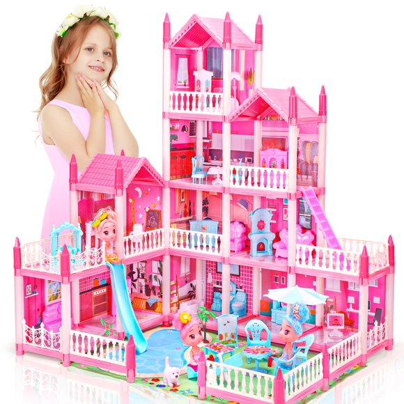 Casa de muñecas AmiDear de 4 pisos con 11 habitaciones con muebles para niñas de 3 a 10 años