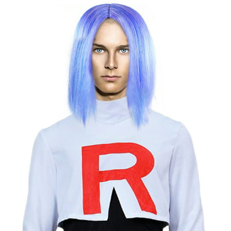 Pokémon James Wig Team Rocket Cosplay Costume Party Halloween Periwinkle Blue Anime Hairpiece