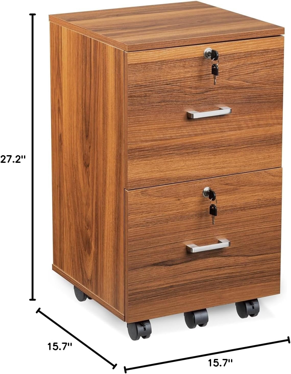 2 Drawer File Cabinet with Lock, Wood Grain Walnut File Cabinet for Letter Size File Folders with Tabs, Under Desk Rolling File Cabinets for Home Office, Mobile Filing Cabinet Printer Stand