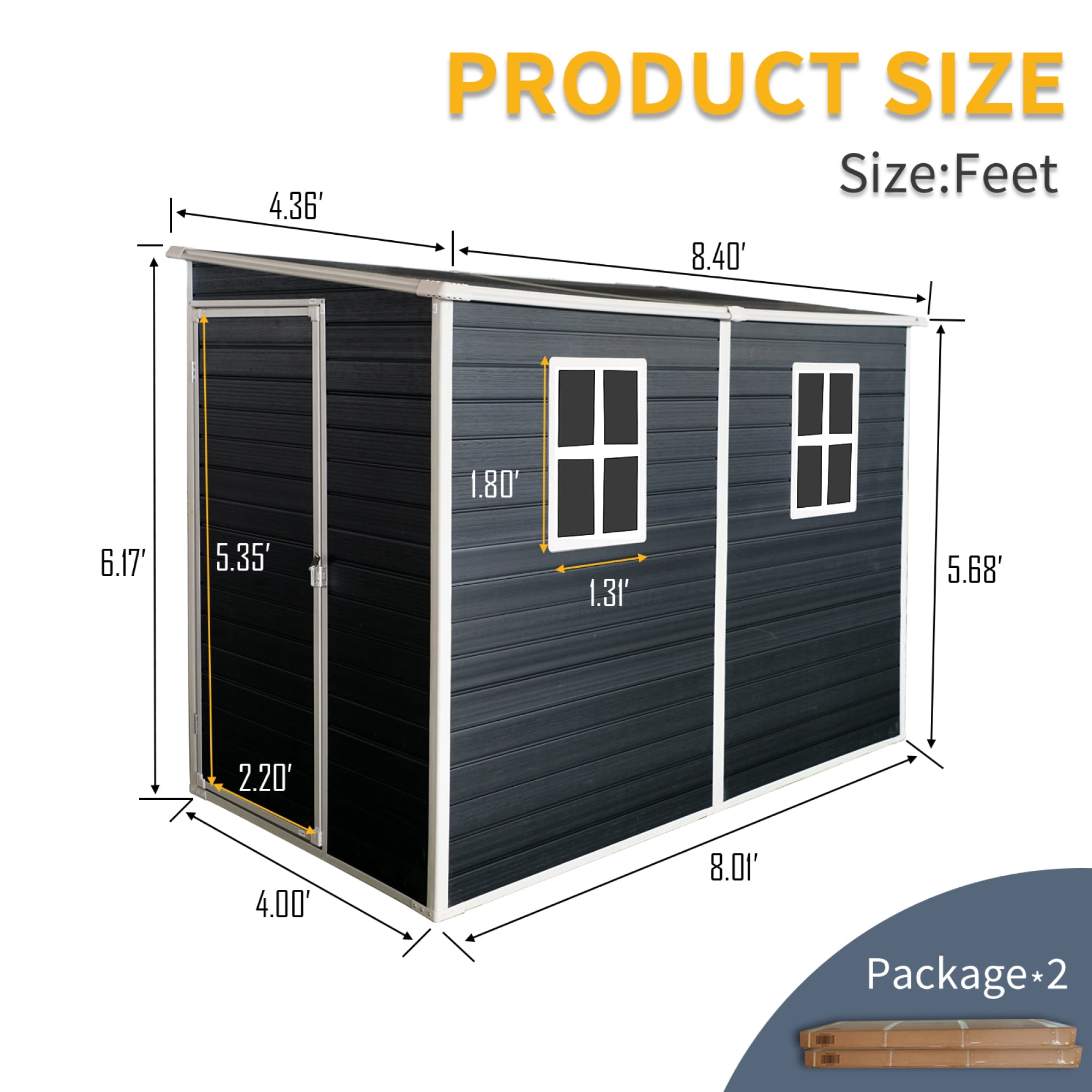 Jopath 4ft x 8ft Outdoor Storage Shed with Floor Resin shed with Two-Window,Waterproof and Lockable Doors for Patio Yard Lawn Black