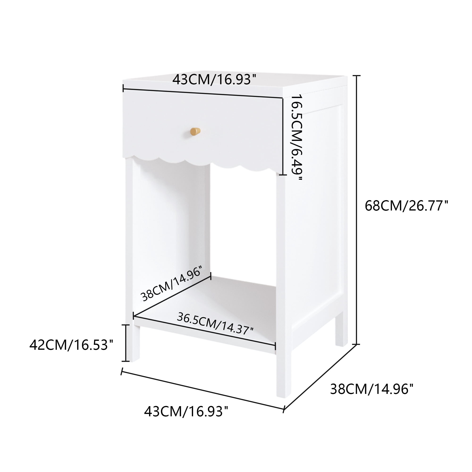 Yoneston 2 Pcs Elegant Nightstand with Drawer and Open Shelf Storage for Bedroom Kid's Room Bedside, White