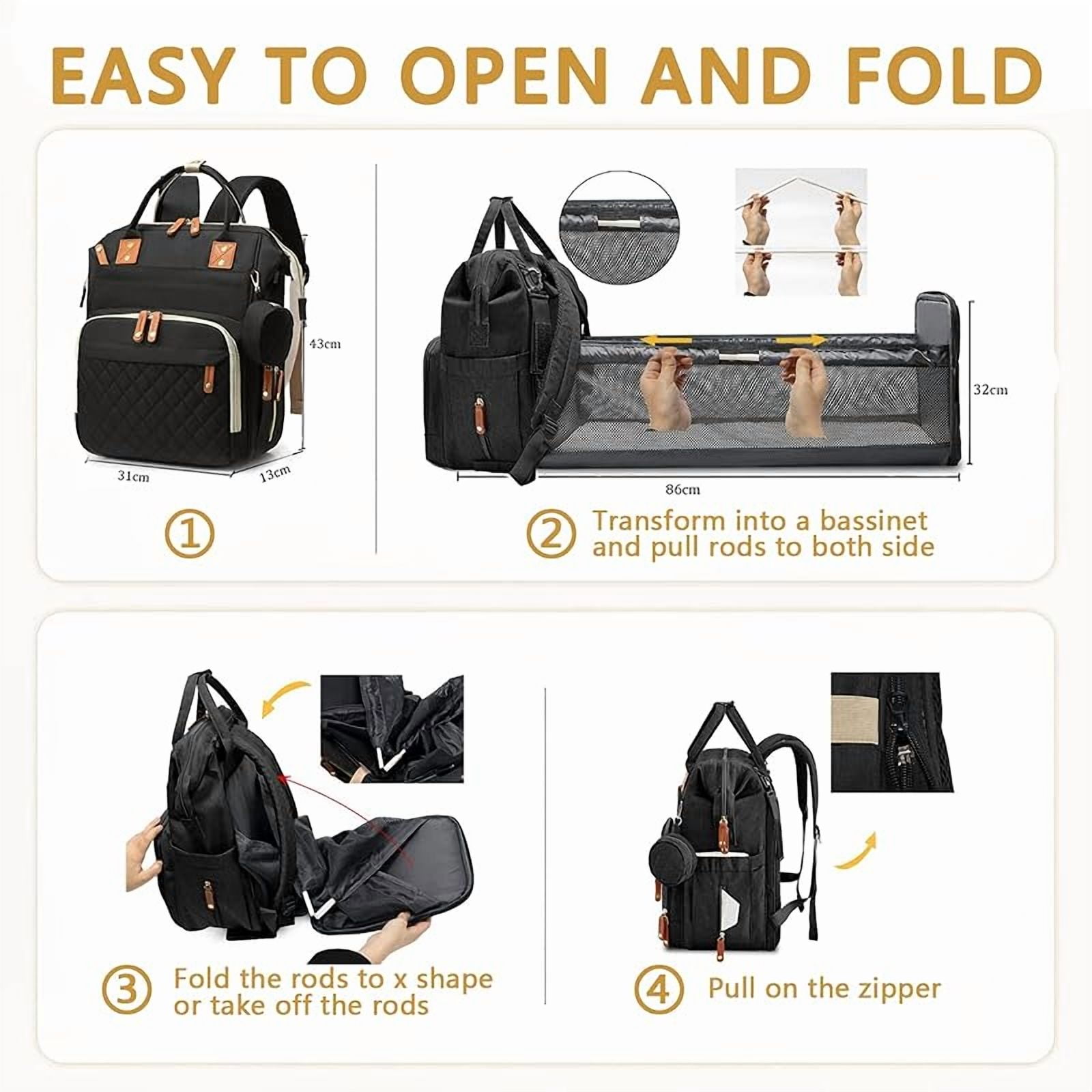 Diaper Bag Backpack with Changing Station, Foldable for Bady Toddler, 3 in 1 Large Capacity Newborn Essentials Organizer with Stroller Hook for Girls and Boys