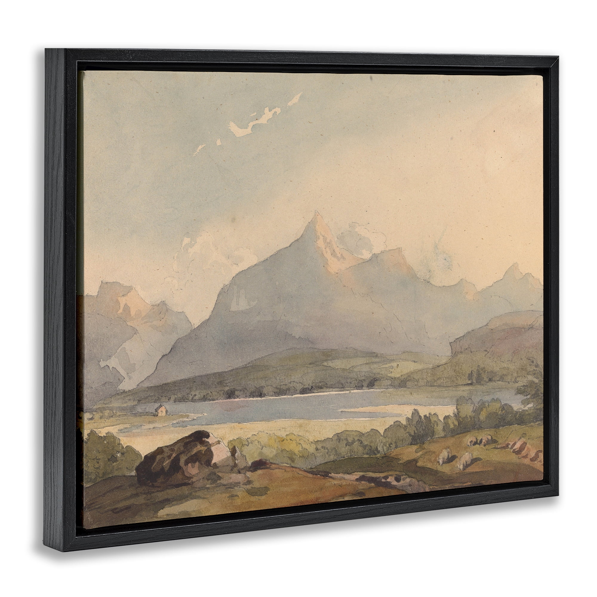 Peaceful Hazy Mountains Black Framed Floater Canvas Wall Art, design by Lettered and Lined