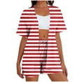 thumbnail image 2 of PNTUTB Women's Fashion Striped Casual Loose Comfortable Short Sleeve Cardigan with Elastic Waist Drawstring Shorts Set, 2 of 6