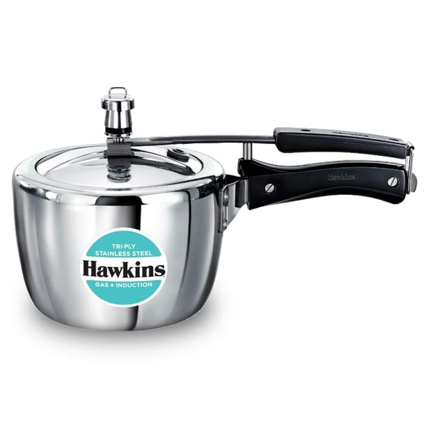 Hawkins Olla a presión triple de acero inoxidable de 2,5 litros con tapa interior, color plateado (HSST25)