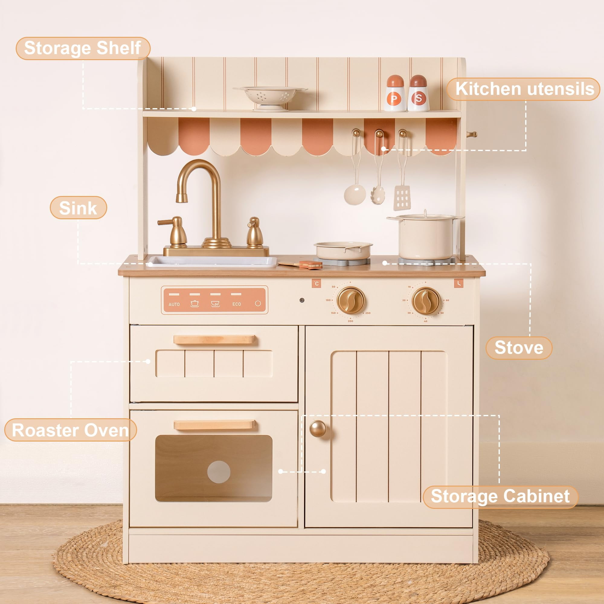 Robud Wooden Kitchen Pretend Play Set with Accessories for kids & toddler  WCF14