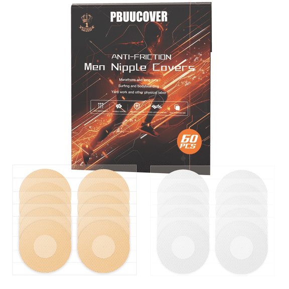 pbuucover Nipple Covers for Men,60Pcs (30 Pairs) No Show Nipple Tape & Nip Guards for Runners,Ideal for Marathon,Gym