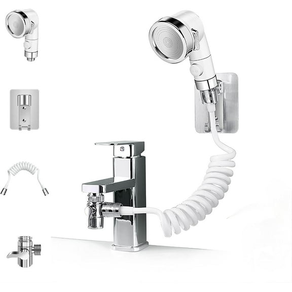 Sink Faucet Sprayer Attachment For Kitchen Bathroom, Multi-Purpose Shower Head Attaches To Tub Faucet, Perfect For Pet Bathing And Hair Washing, Includes 3 Spray Modes, Adjustable