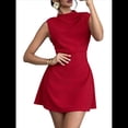 thumbnail image 1 of Vestido Mini para Mujer, Fruncido, Cuello Alto, Sin Mangas, Corte A, para Fiesta de Verano. Rojo M, 1 of 10