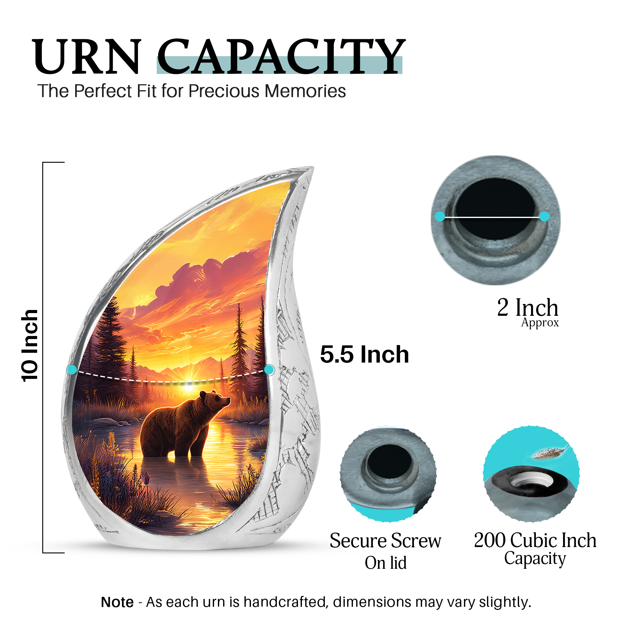SABURIAL Bear Urn - Burial Urn For Ashes - Combo 2 - Large With 3 Inch Pack Of 2 - Funeral Decorative Ashes - Ash Urns For Male & Female - Large Memorial Urns For Men & Women