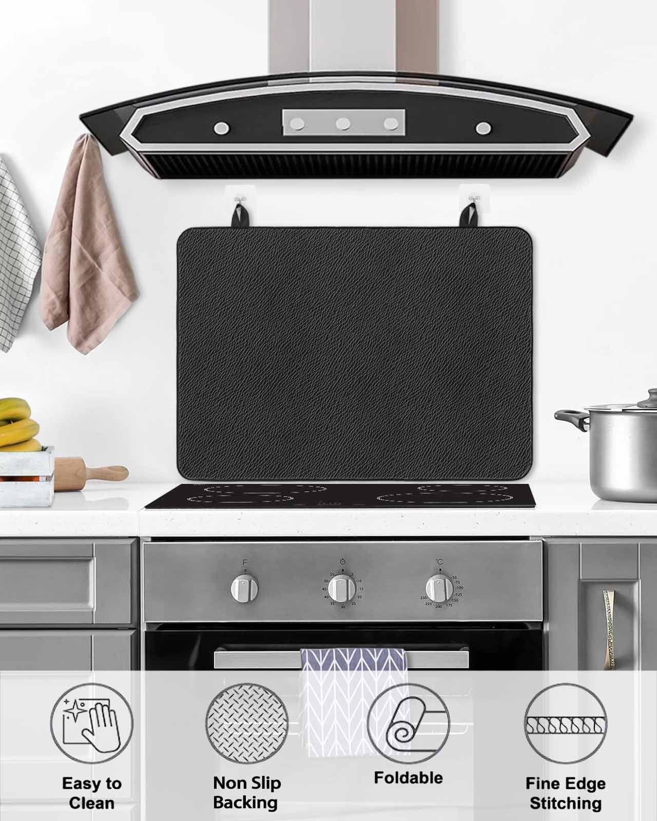 nqOlkjepod Large Induction Cooktop Protector Mat 36"x21", Solid Black Stove Top Covers for Electric Stove, Retro Minimalism Abstract Denim Texture Stove Burner Cover Mats, Glass Top Stove Cover