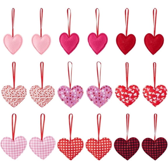 18Pcs Valentine's Day Heart Shaped Ornaments Pink Hearts Valentine Tree Hanging Ornaments Heart Decoration Craft for Valentine Tree Gift Home Party Decor Wife Lover Girlfriend Surprise Colorful