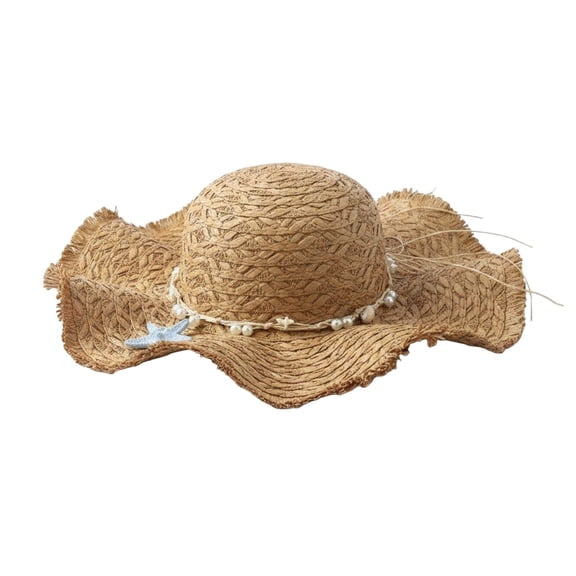 AirLoni Sun Hat For Women Woven Hats UV Summer Vacation Rustic Style Foldable Packable Beach Hat Outdoor Wide Brim Khaki,One Size